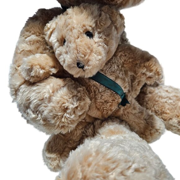 Vintage 2000 Chosun International Teddy Bear with Baby 25 inch Plush Green Bow - Picture 5 of 12